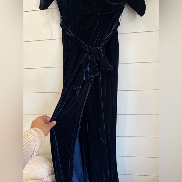 ModCloth x Collectif Keiko Velvet Maxi Dress Womens High Slit Blue Witchy - Picture 7 of 11